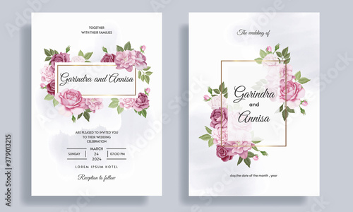 Wallpaper Mural Elegant wedding invitation card template set with beautiful floral and leaves template Premium Vector Torontodigital.ca