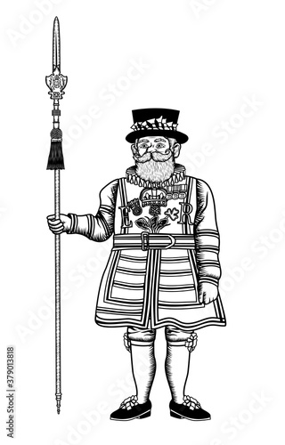 vector illustration of a Yeoman Warder popularly known as the Beefeater, ceremonial guardian of the Tower of London photo