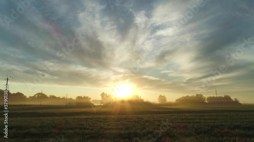 Wallpaper Mural Morning summer fog on the meadow. Sunrise. The sky is visible. Aerial view Torontodigital.ca