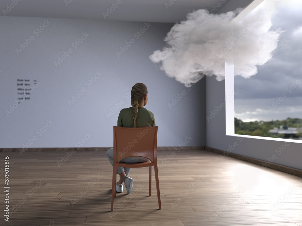 lonely woman sits in an empty room by the window lonely woman sits in an empty room by the window