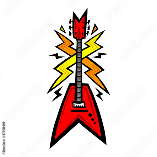 Electric guitar for rock or jazz music, in cartoon illustration style