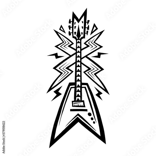 Electric guitar for rock or jazz music, in cartoon illustration style