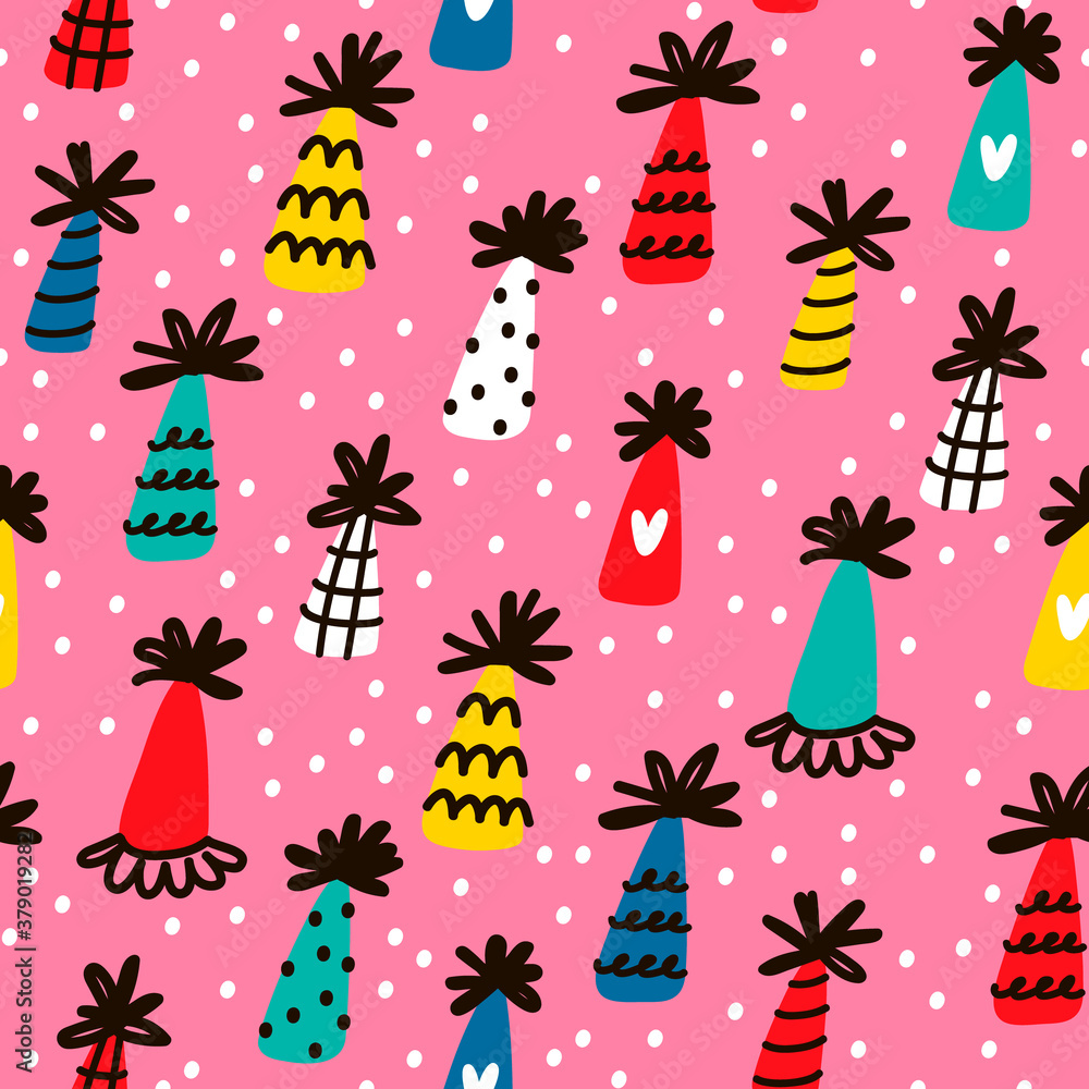 Birthday hats seamless pattern. Abstract background. Great for fabric, textile, wrapping paper. Vector Illustration. Birthday hats seamless pattern. Abstract background. Great for fabric, textile, wrapping paper. Vector Illustration.