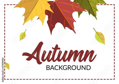 Autumn horizontal design with colorful falling leaves. Place for text. Vector illustration