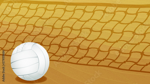 Volleyball on the beach, with the net shadow on the sand, vector sports background.