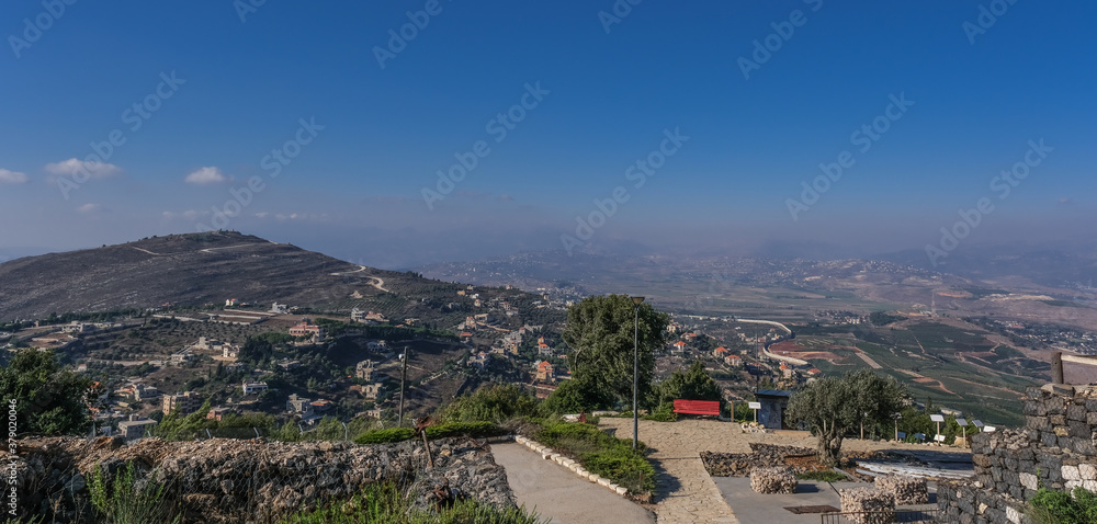 Kibbutz Misgav-Am observation point, located on a hill overlooking Southern Lebanon, Northern Israel and the town of Metula, the Golan Heights anf Mount Hermon, Upper Galilee, Israel.