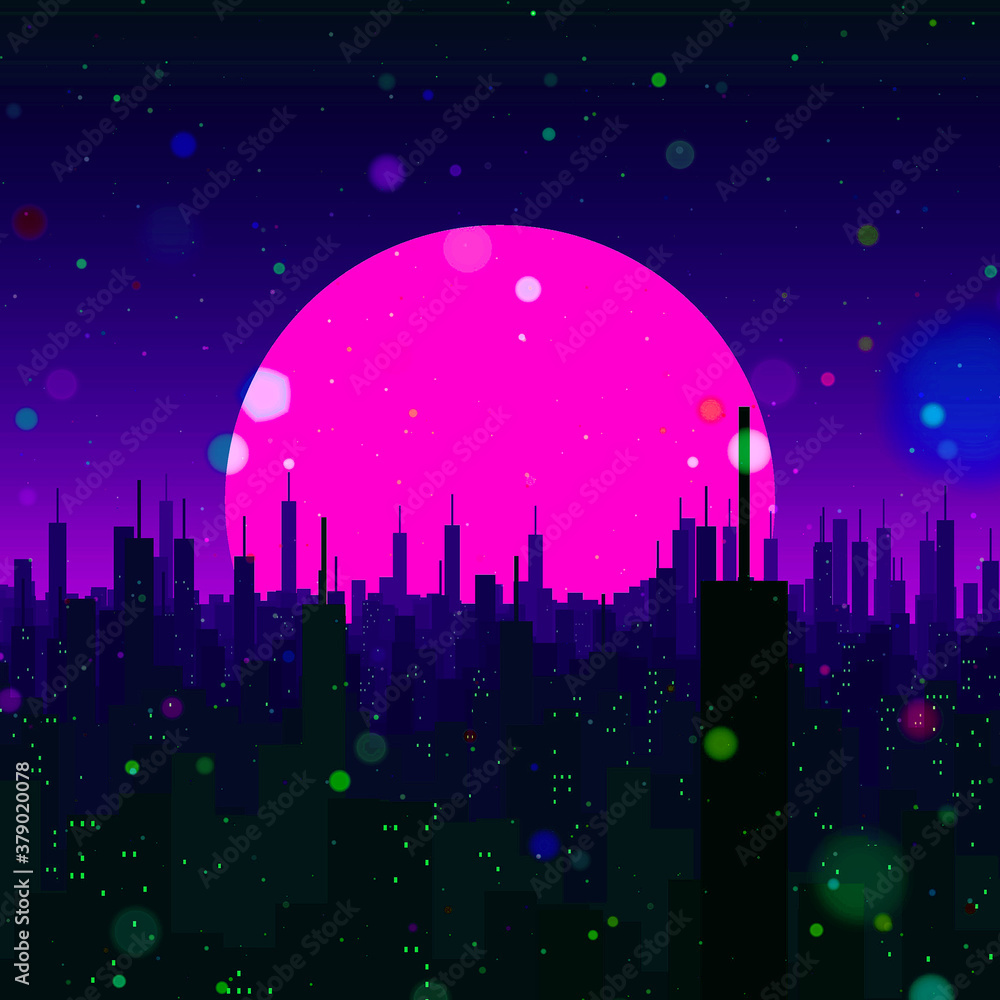 Abstract city scape and skyline background illustration. City at night.