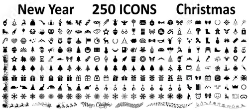 Christmas, New Year holidays 250 icon big set in flat style collection – stock vector