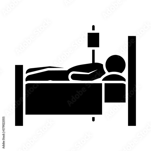 patient in hospital bed icon, silhouette style