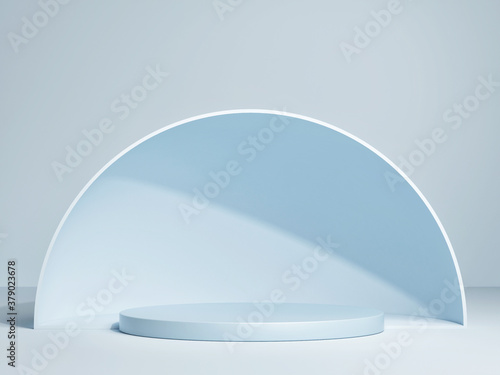 Mockup podium, abstract geometric design, blue background. 3d render, 3d illustration