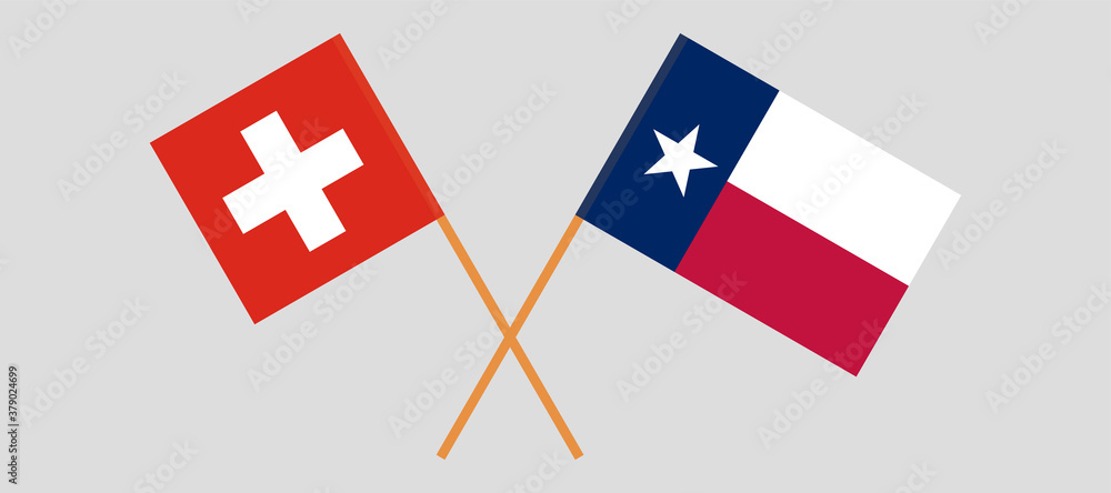 Crossed flags of Switzerland and the State of Texas