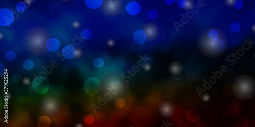Dark Multicolor vector layout with circles, stars. Abstract design in gradient style with bubbles, stars. New template for a brand book.