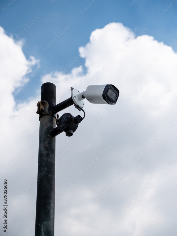 WHITE CCTV SECURITY SYSTEM HORIZON, Sky background WHITE CCTV SECURITY SYSTEM HORIZON, Sky background