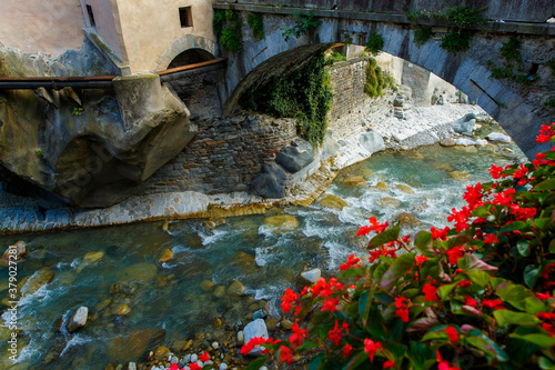 Chiavenna, Sondrio, Lombardia, Italy September 16, 2019. Mera river in Chiavenna, a small town on lake Como, Italy photo