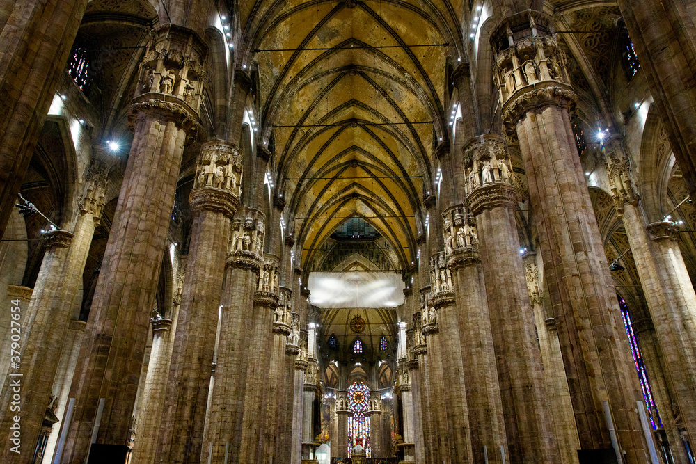 Milan, Italy September 19, 2019. Interior Milan Cathedral Duomo di Milano (Cattedrale di Santa Maria Nascente) Metropolitan Cathedral-Basilica of the Nativity of Saint Mary