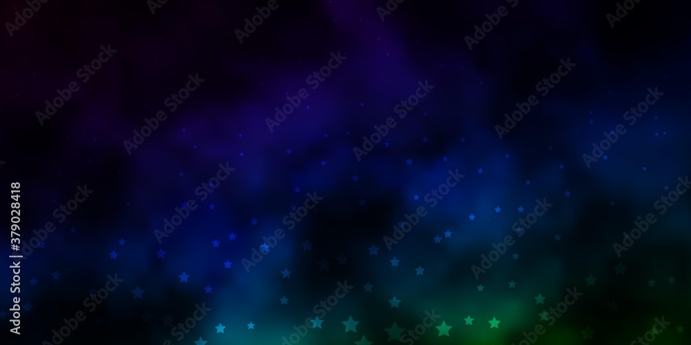Dark Blue, Green vector template with neon stars. Shining colorful illustration with small and big stars. Design for your business promotion.