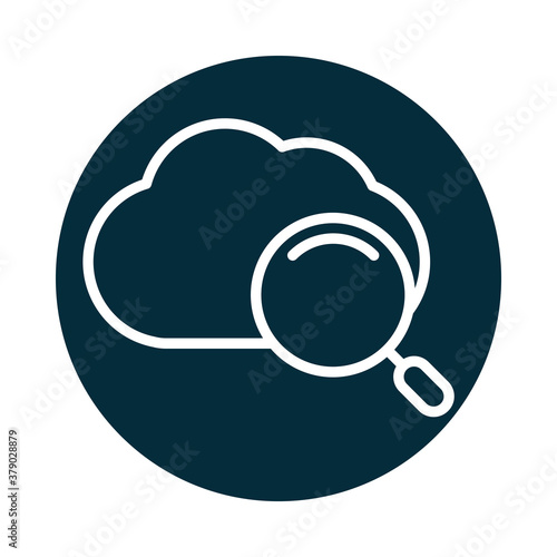 search icon, cloud computing explore internet data block and line icon