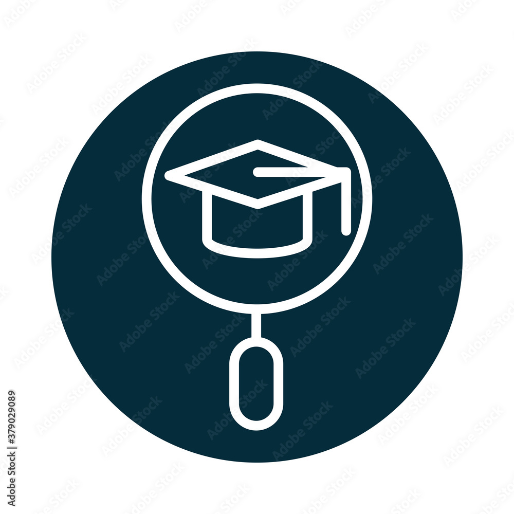 search icon, graduation hat magnifying glass study block and line icon search icon, graduation hat magnifying glass study block and line icon
