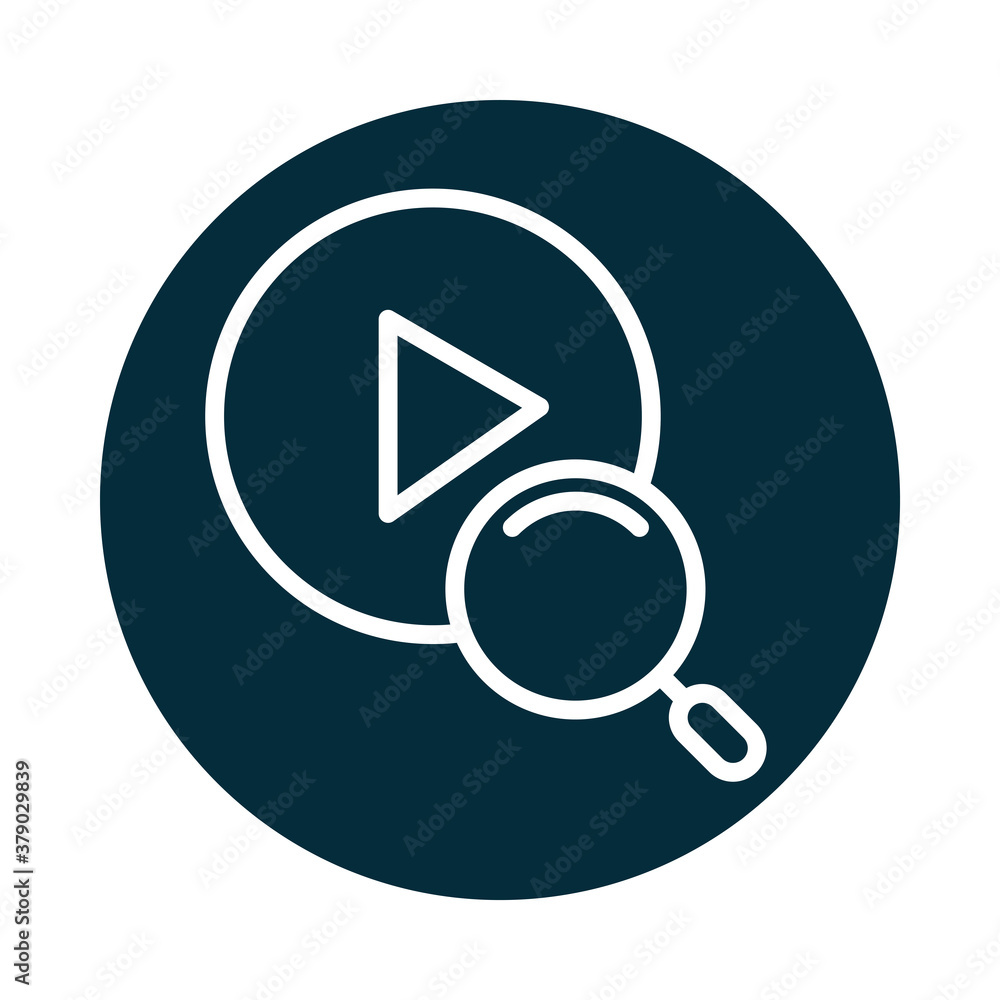 search icon, video player button magnifying glass block and line icon search icon, video player button magnifying glass block and line icon
