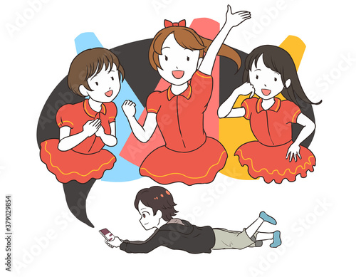 スマホゲームで遊ぶ男の子　横向き　アイドル系