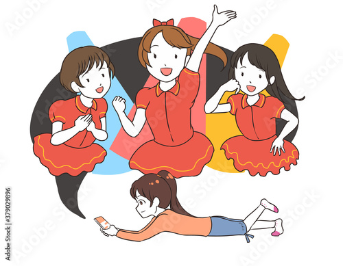 スマホゲームで遊ぶ女の子　横向き　アイドル系
