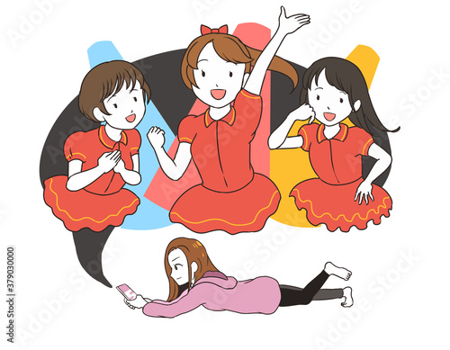 スマホゲームで遊ぶ女性　横向き　アイドル系