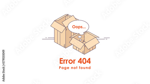 The page not found. Error 404. cardboard box