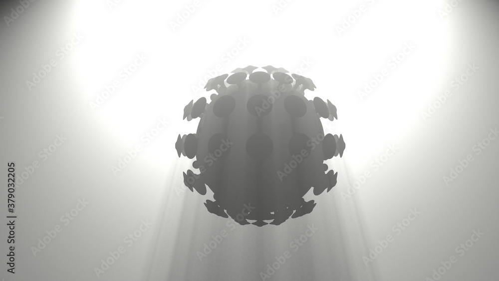ominous image of covid-19 virus close up with backlight from above ominous image of covid-19 virus close up with backlight from above