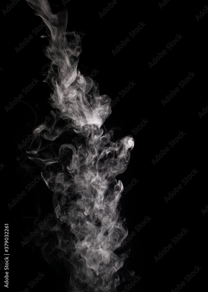 Descending stream of white smoke swirls chaotically in whimsical patterns on a black background Descending stream of white smoke swirls chaotically in whimsical patterns on a black background