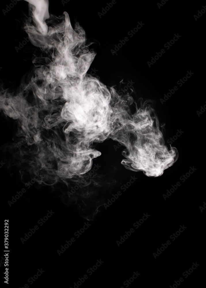 Descending stream of white smoke swirls chaotically in whimsical patterns on a black background Descending stream of white smoke swirls chaotically in whimsical patterns on a black background