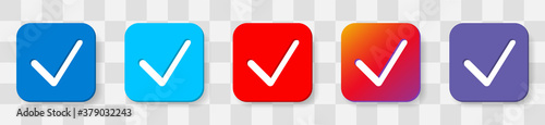 Set Check mark YES. 5 colors option icon. Vector illustration flat design UI and UX. Isolated on a transparancy background.