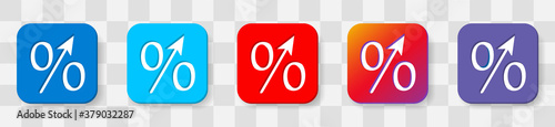 Percent up arrow icon, speedy economic growth concept. 5 colors option icon. Vector illustration flat design UI and UX. Isolated on a transparancy background.