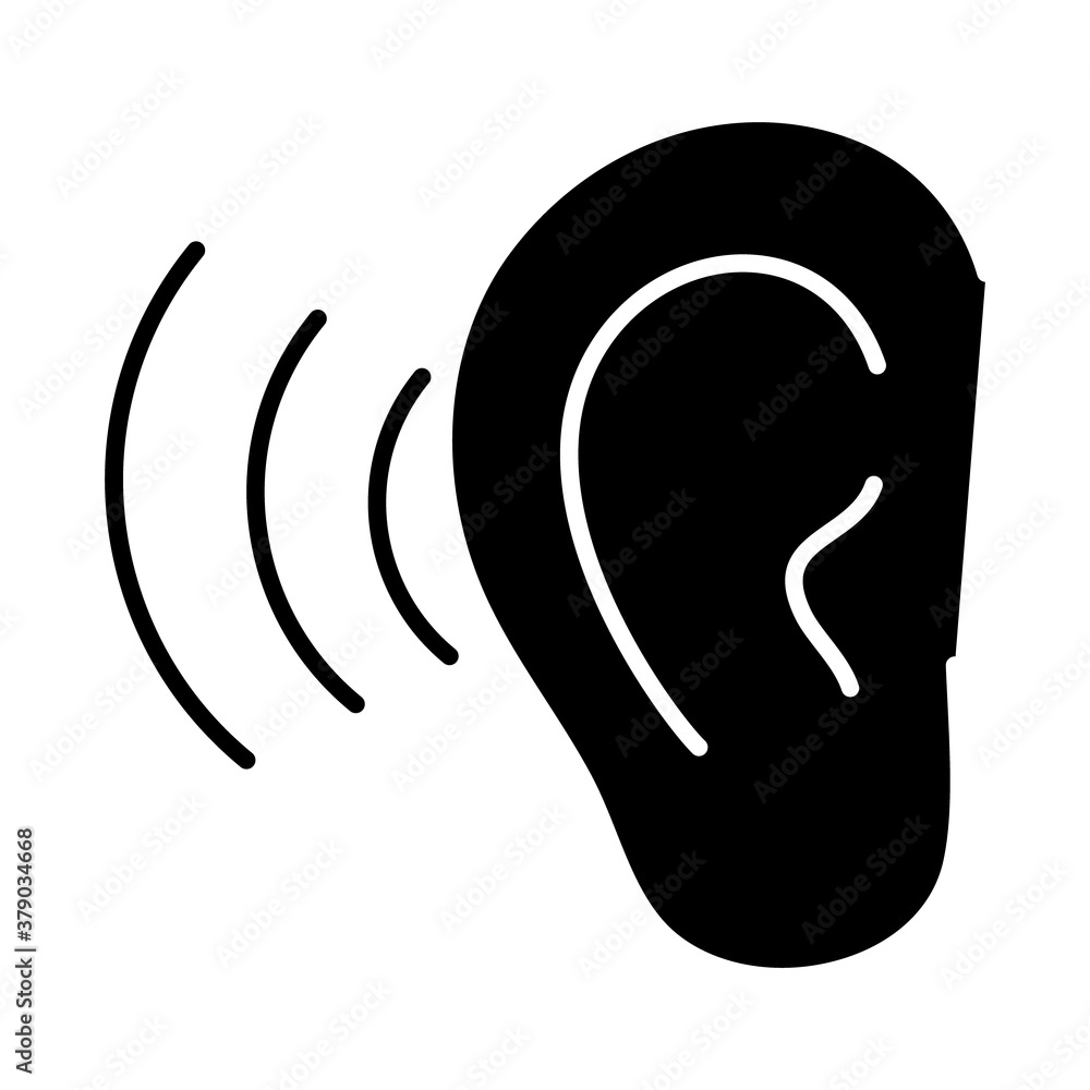 Human ear sign icon, silhouette style Human ear sign icon, silhouette style