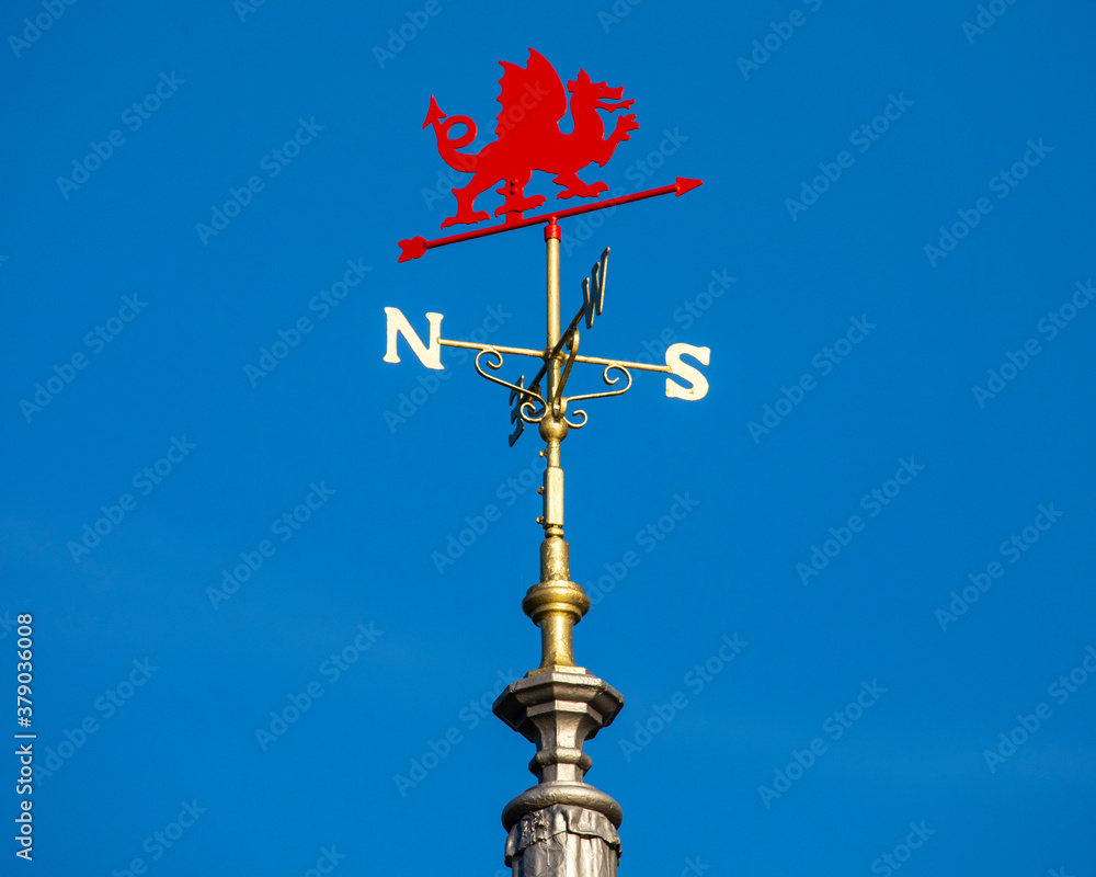 Red Dragon Weather Vane on Llandudno Pier in Wales, UK Red Dragon Weather Vane on Llandudno Pier in Wales, UK