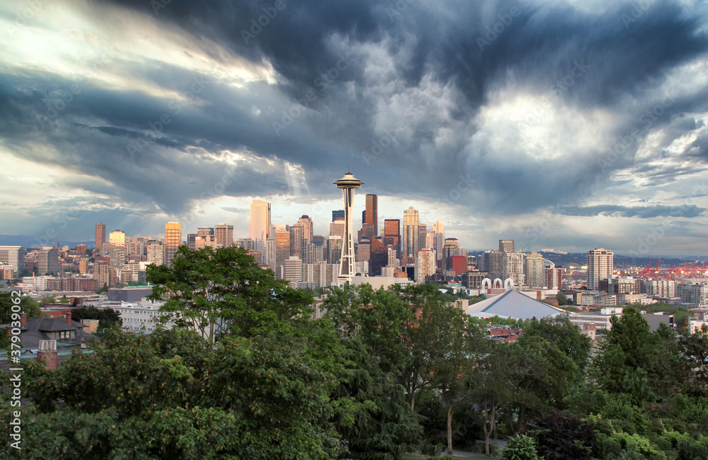 Skyline of Seattle Washington with storm approaching Skyline of Seattle Washington with storm approaching
