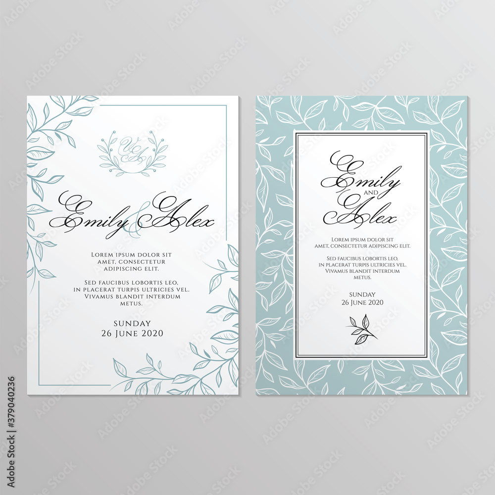 Wedding invitation card with floral ornament. Botanical gold ornament. Vector illustration.