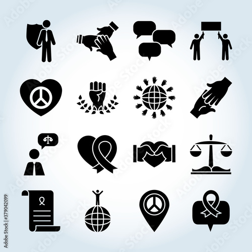 icon set of human rights and hands, silhouette style