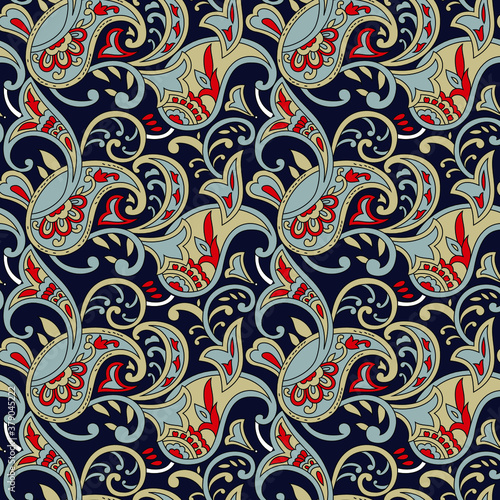 traditional Indian paisley pattern on navy background