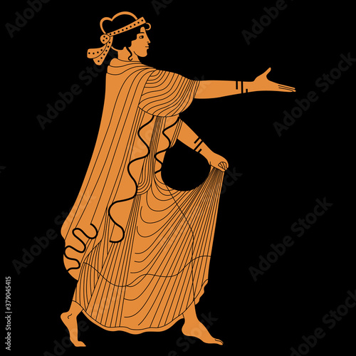 Dancing ancient Greek woman. Vase painting style.	
