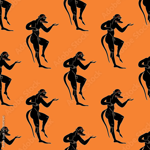 Wallpaper Mural Seamless geometrical pattern with silhouettes of ancient Greek satyrs