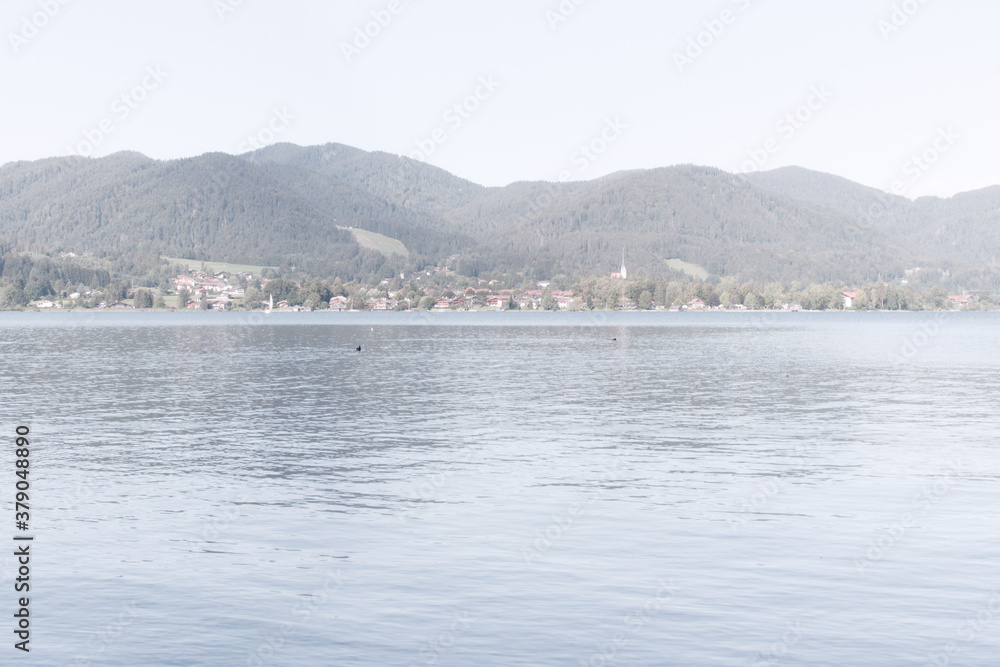 View of Lake Tegernsee and the mountains in Bavaria Germany