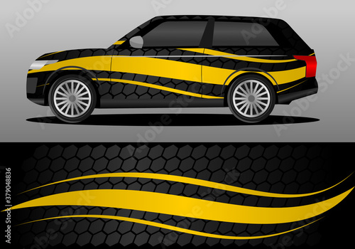 car wrap design with yellow color and hexagon theme