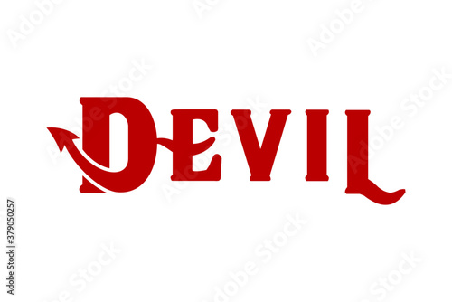 Typography of DEVIL with tail arrow on letter D. Very suitable in various business purposes, also for icon, symbol, logo or etc.