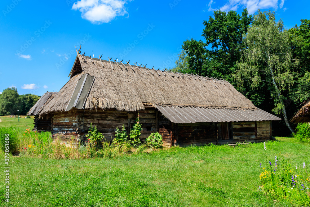 Ancient traditional ukrainian rural house in Pyrohiv (Pirogovo) village near Kiev, Ukraine