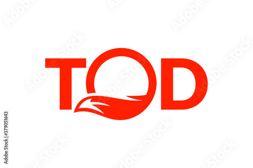 Uppercase TOD logo with his tail sign on letter O. Very suitable in various business purposes, also for icon, symbol and many more.