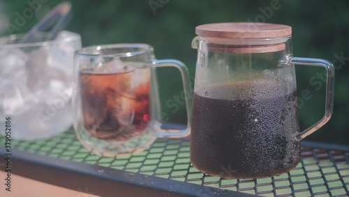 Homemade Cold Brew Coffee ready to Drink for Breakfast.