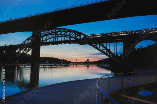 Stockholm, Sweden The Arsta bridges at dawn.