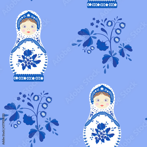 Seamless vector illustration of Russian matreshka doll.
