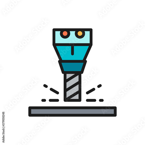 Milling works, spindle for CNC machine flat color line icon.