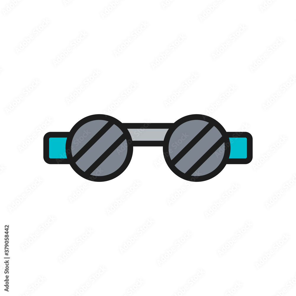 Fototapeta premium Welder safety glasses, eye protection flat color line icon.
